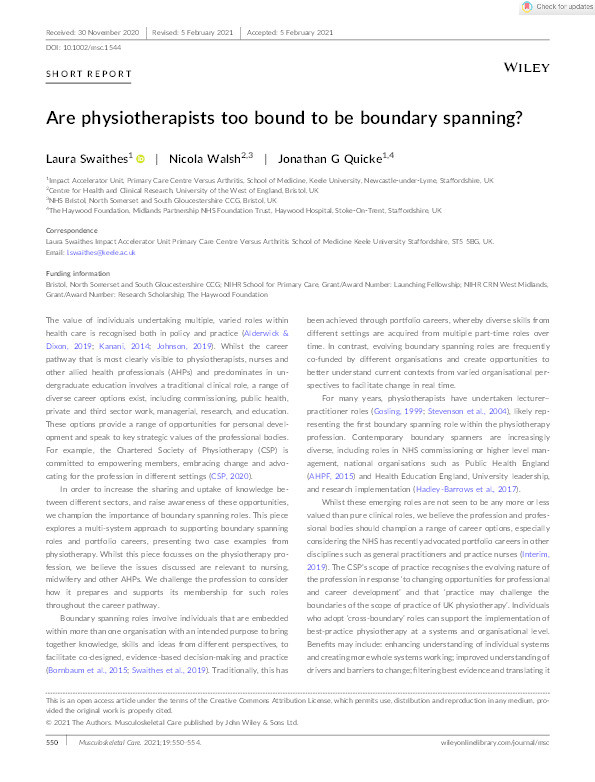 Are physiotherapists too bound to be boundary spanning? Thumbnail