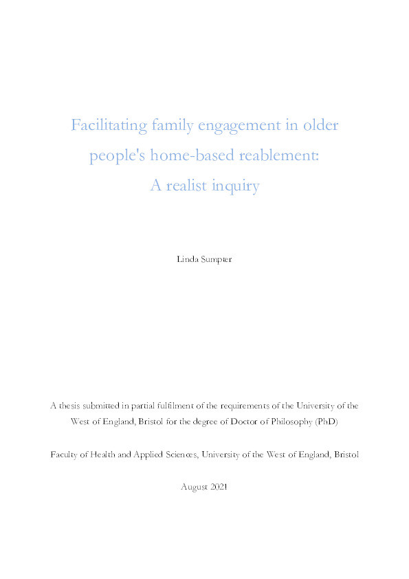 Facilitating family engagement in older people's home-based reablement: A realist inquiry Thumbnail