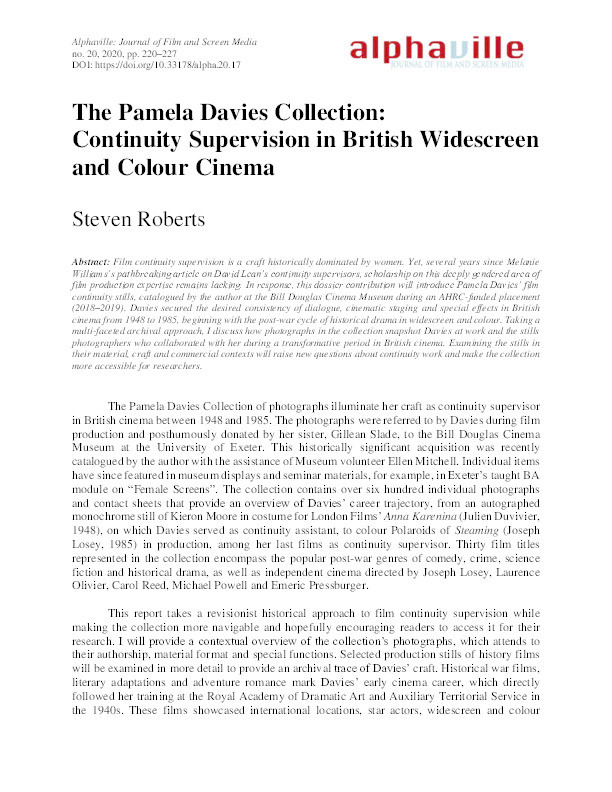 The Pamela Davies collection: Continuity supervision in British widescreen and colour cinema Thumbnail
