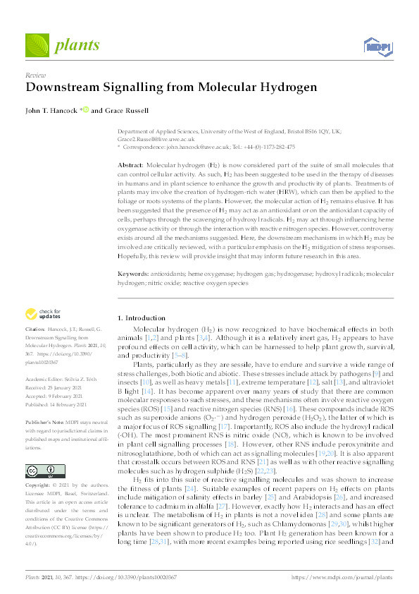 Downstream signalling from molecular hydrogen Thumbnail