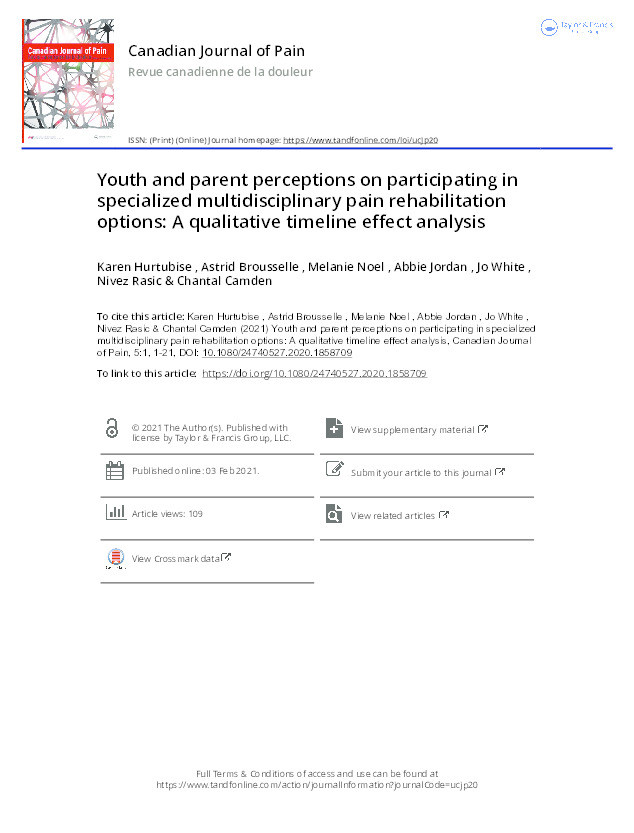 Youth and parent perceptions on participating in specialized multidisciplinary pain rehabilitation options: A qualitative timeline effect analysis Thumbnail