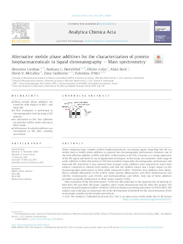 Alternative mobile phase additives for the characterization of protein biopharmaceuticals in liquid chromatography – Mass spectrometry Thumbnail