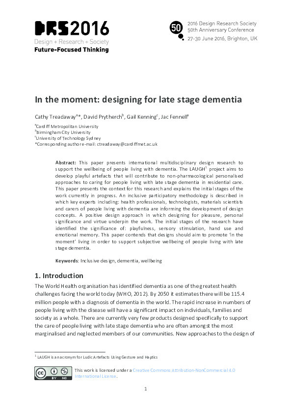 In the moment: Designing for late stage dementia Thumbnail