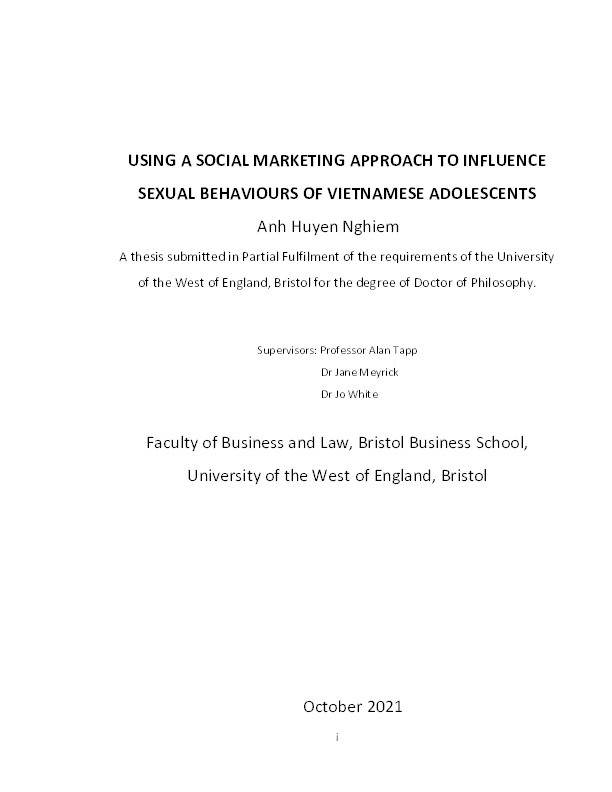 Using a social marketing approach to influence sexual behaviours of Vietnamese adolescents Thumbnail