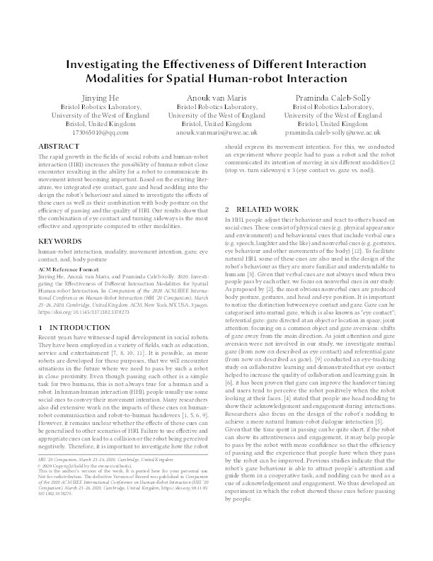 Investigating the effectiveness of different interaction modalities for spatial human-robot interaction Thumbnail
