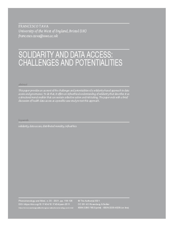 Solidarity and data access: Challenges and potentialities Thumbnail