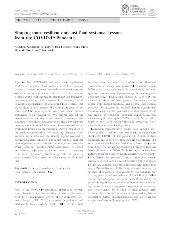 Shaping more resilient and just food systems: Lessons from the COVID-19 Pandemic Thumbnail
