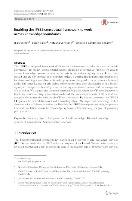 Enabling the IPBES conceptual framework to work across knowledge boundaries Thumbnail