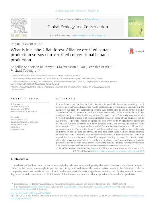 What is in a label? Rainforest-Alliance certified banana production versus non-certified conventional banana production Thumbnail
