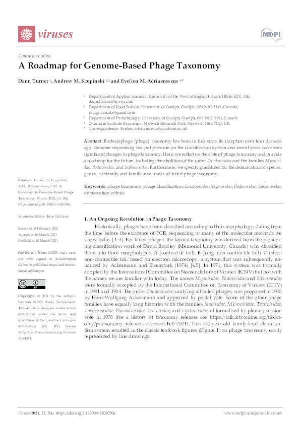 A roadmap for genome-based phage taxonomy Thumbnail