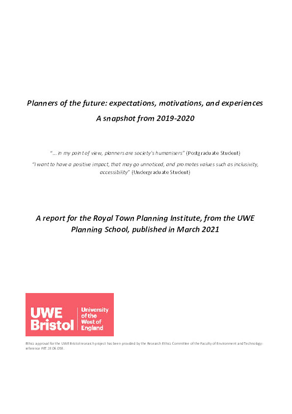 Planners of the future: Expectations, motivations, and experiences: A snapshot from 2019-2020 Thumbnail