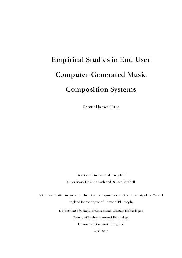 Empirical studies in end-user computer-generated music composition systems Thumbnail