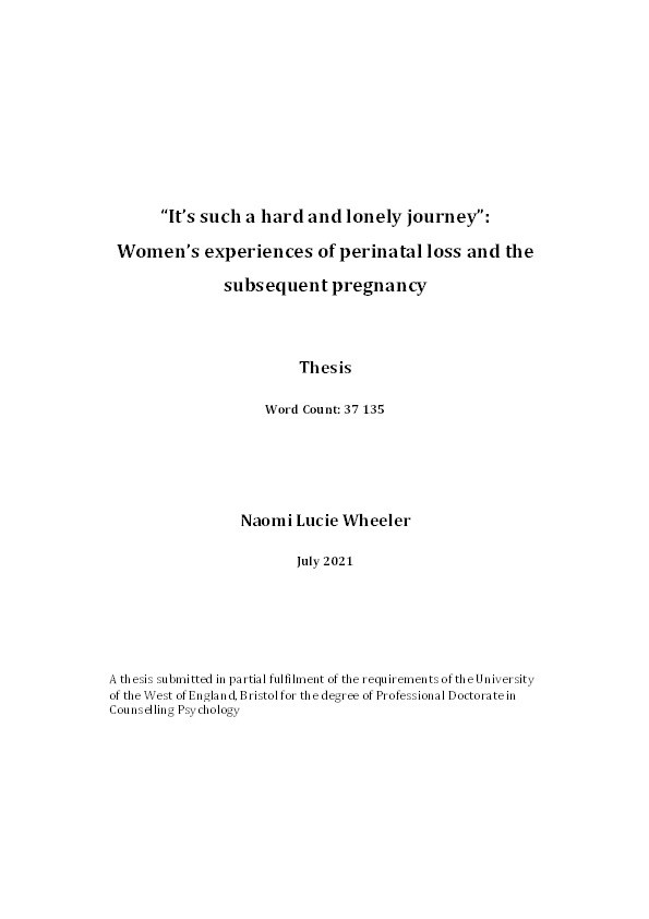 “It’s such a hard and lonely journey”: Women’s experiences of perinatal loss and the subsequent pregnancy Thumbnail