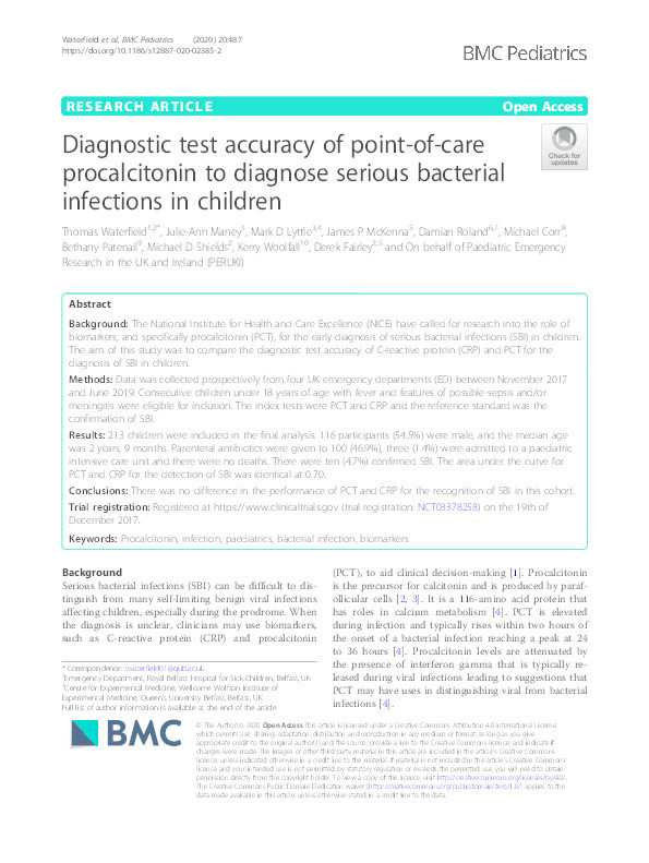 Diagnostic test accuracy of point-of-care procalcitonin to diagnose serious bacterial infections in children Thumbnail