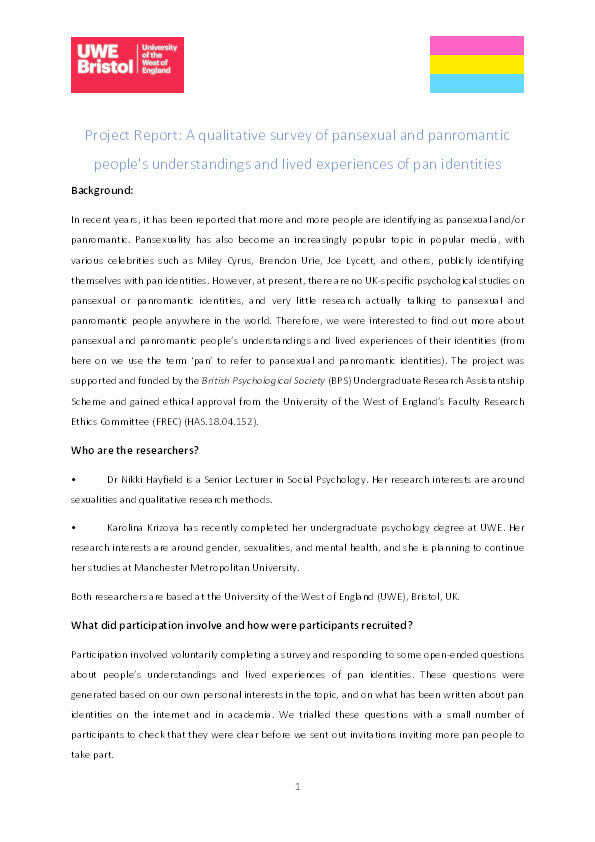 A qualitative survey of pansexual and panromantic people's understandings and lived experiences of pan identities Thumbnail