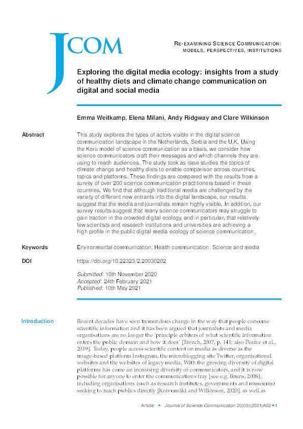 Exploring the digital media ecology: Insights from a study of healthy diets and climate change communication on digital and social media Thumbnail