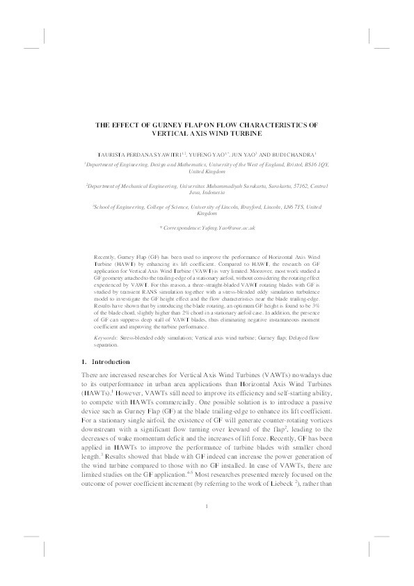 The effect of gurney flap on flow characteristics of vertical axis wind turbine Thumbnail