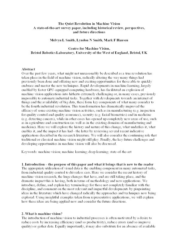The quiet revolution in machine vision - A state-of-the-art survey paper, including historical review, perspectives,  and future directions Thumbnail