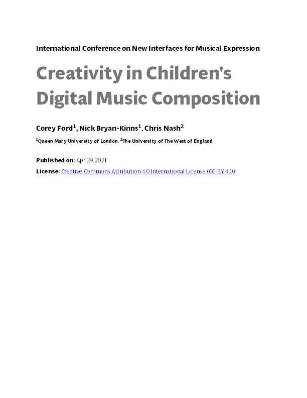 Creativity in children's digital music composition Thumbnail