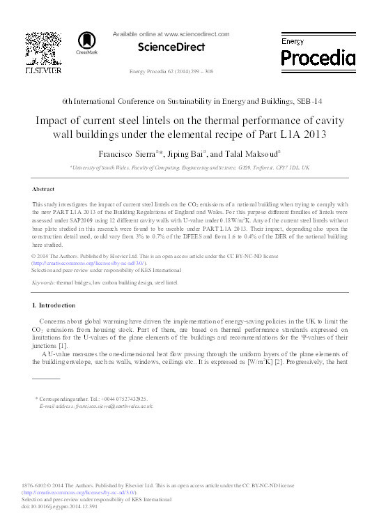 Impact of current steel lintels on the thermal performance of cavity wall buildings under the elemental recipe of Part L1A 2013 Thumbnail