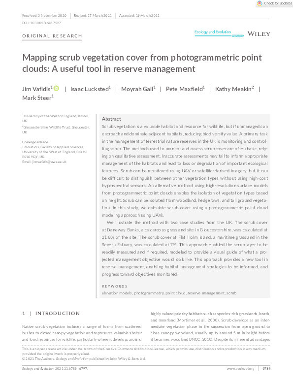 Mapping scrub vegetation cover from photogrammetric point clouds: A useful tool in reserve management Thumbnail