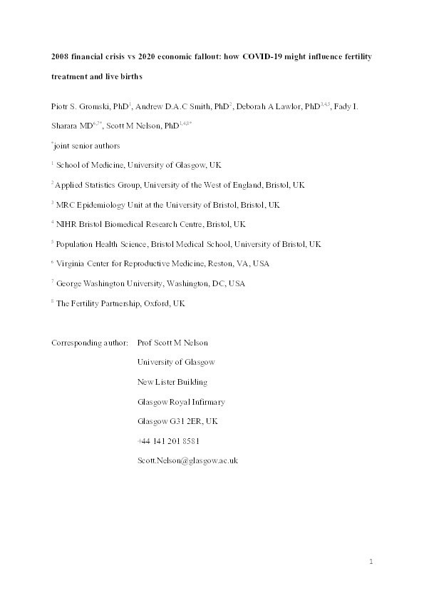 2008 financial crisis versus 2020 economic fallout: How COVID-19 might influence fertility treatment and live births Thumbnail