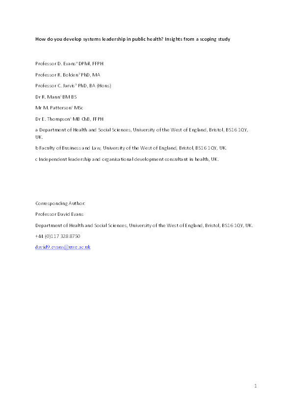 How do you develop systems leadership in public health? Insights from a scoping study Thumbnail