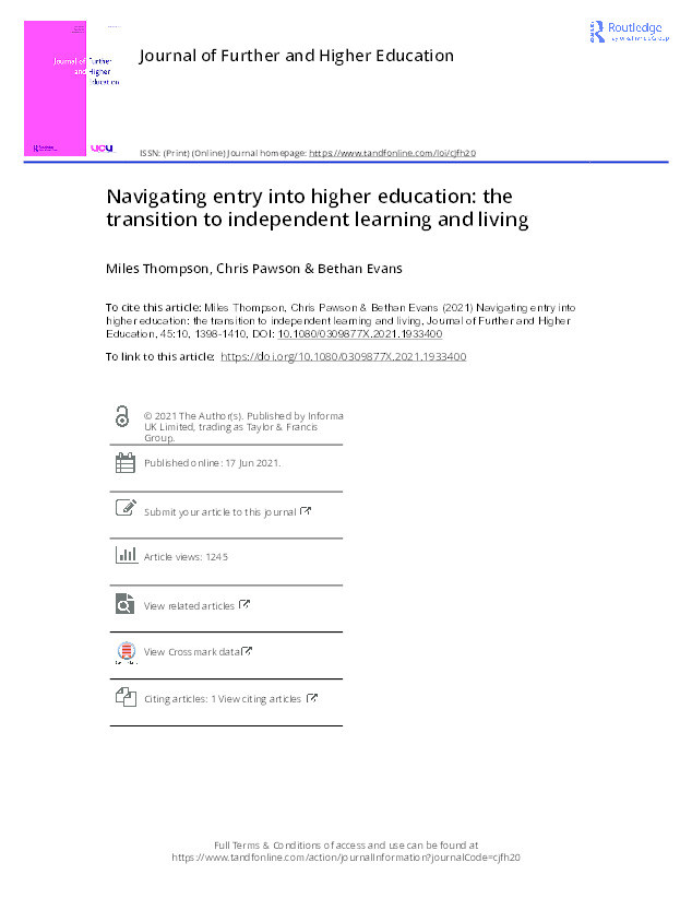 Navigating entry into higher education: The transition to independent learning and living Thumbnail