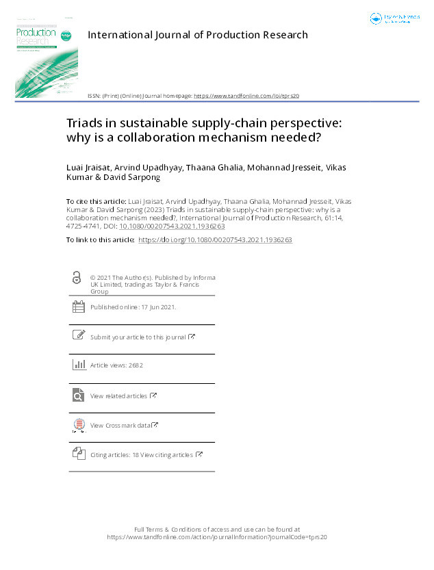 Triads in sustainable supply-chain perspective: Why is a collaboration mechanism needed? Thumbnail