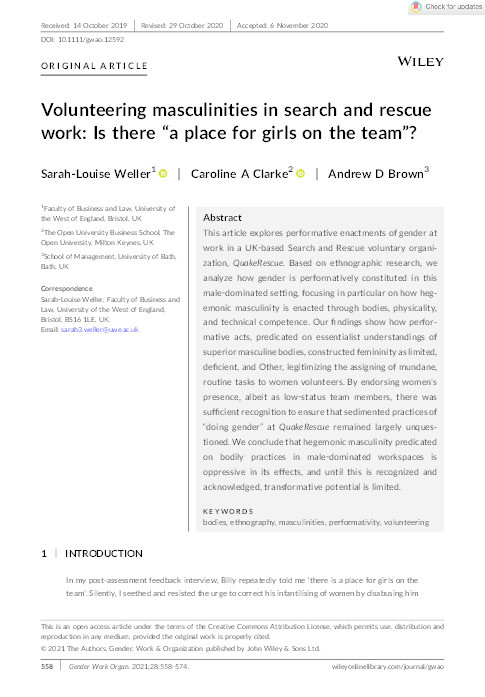 Volunteering masculinities in search and rescue work: Is there “a place for girls on the team”? Thumbnail