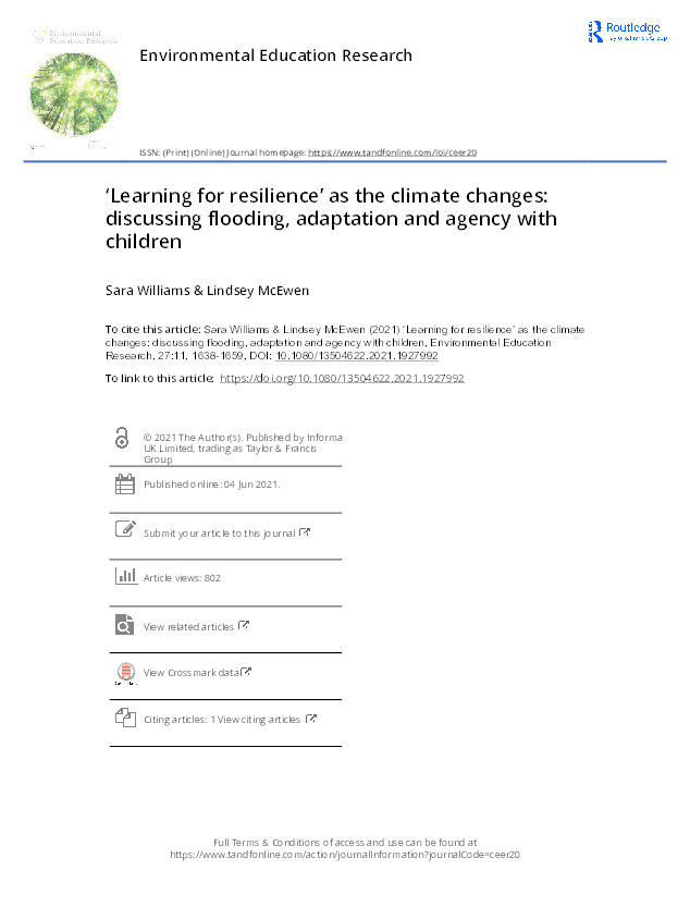 'Learning for resilience’ as the climate changes: Discussing flooding, adaptation and agency with children Thumbnail