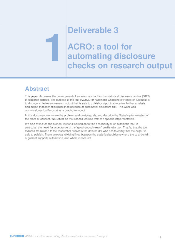 Automatic Checking of Research Outputs (ACRO): A tool for dynamic disclosure checks Thumbnail