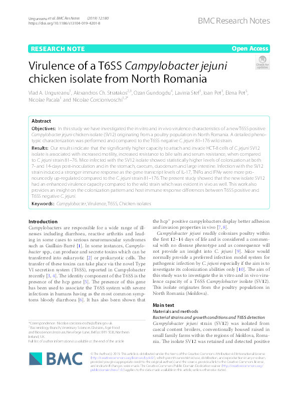 Virulence of a T6SS Campylobacter jejuni chicken isolate from North Romania Thumbnail