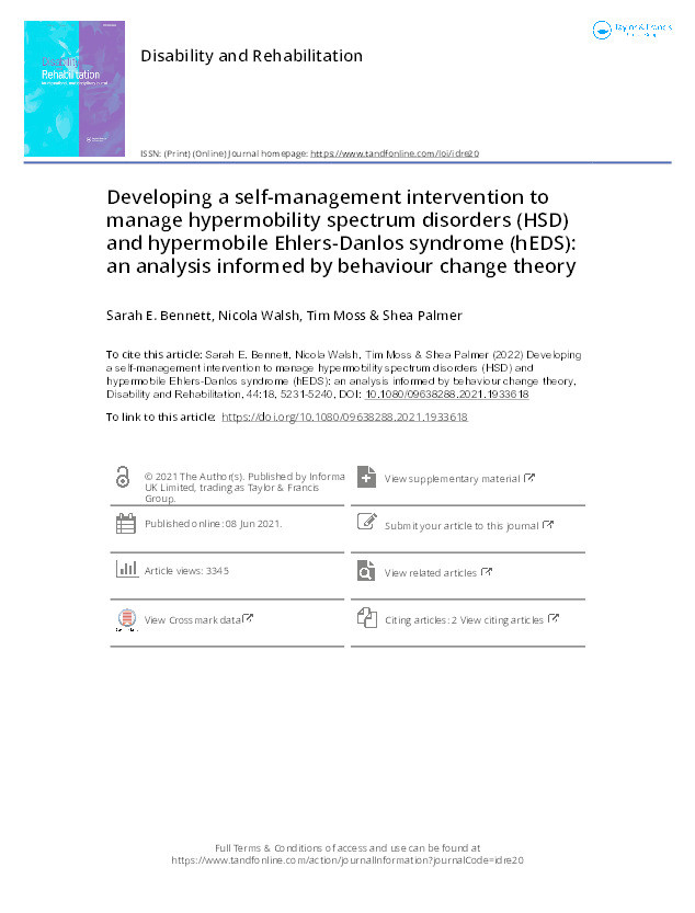 Developing a self-management intervention to manage hypermobility spectrum disorders (HSD) and hypermobile Ehlers-Danlos syndrome (hEDS): An analysis informed by behaviour change theory Thumbnail