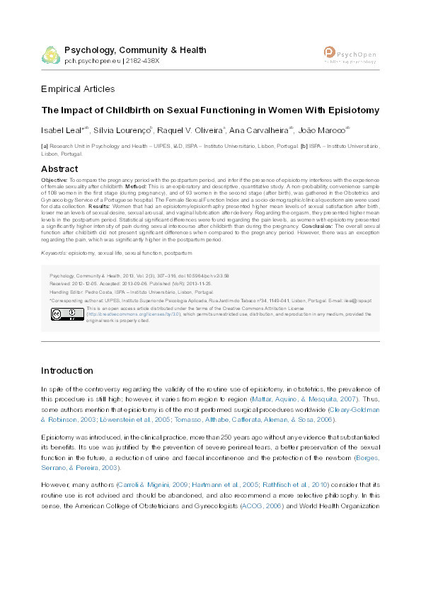 The impact of childbirth on sexual functioning in women with episiotomy Thumbnail