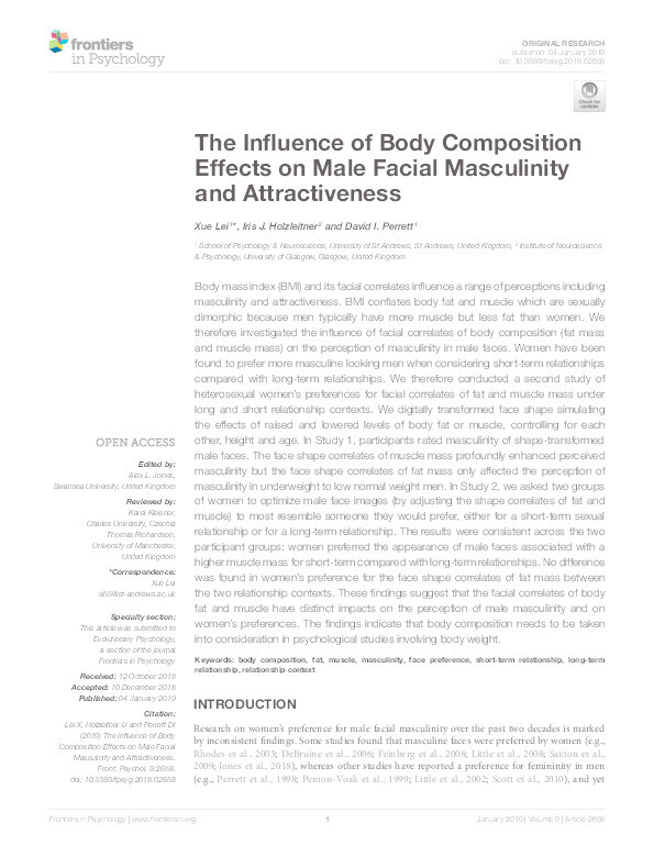 The influence of body composition effects on male facial masculinity and attractiveness Thumbnail