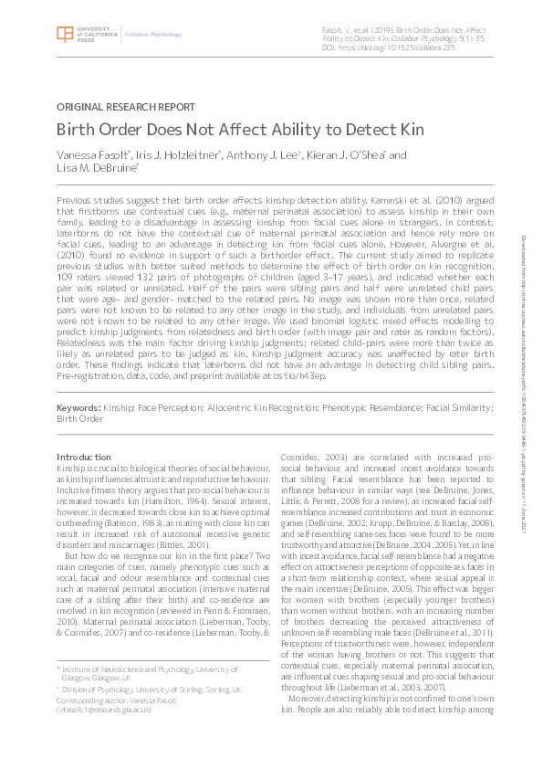 Birth order does not affect ability to detect kin Thumbnail