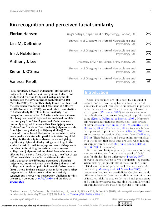 Kin recognition and perceived facial similarity Thumbnail