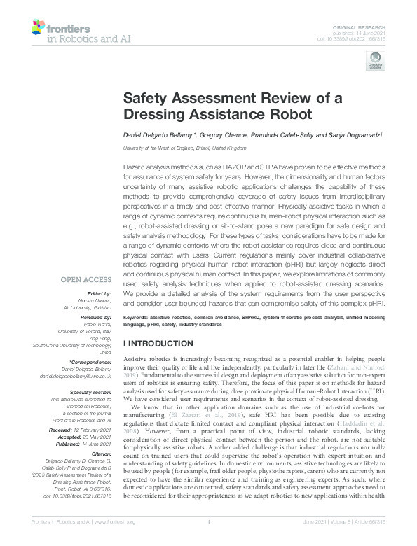 Safety assessment review of a dressing assistance robot Thumbnail