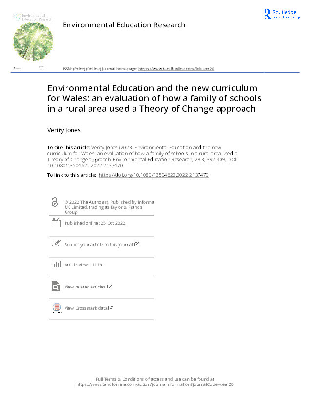 Environmental education and the new curriculum for Wales: An evaluation of how a family of schools in a rural area used a theory of change approach Thumbnail