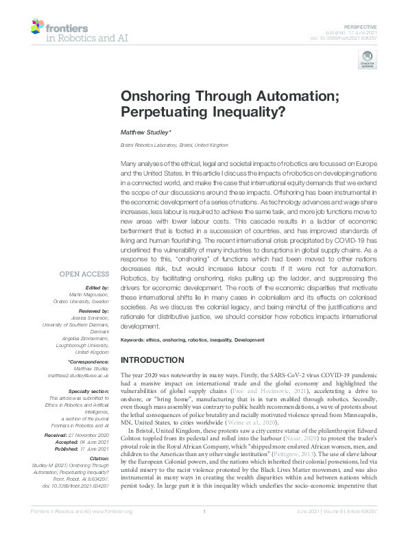 Onshoring through automation; Perpetuating inequality? Thumbnail