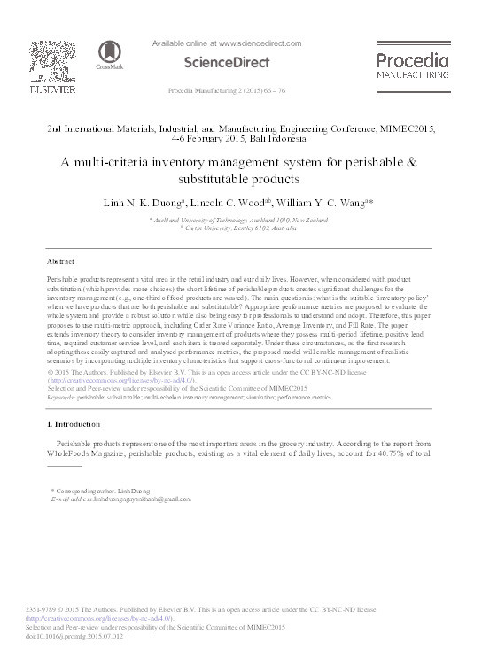 A multi-criteria inventory management system for perishable & substitutable products Thumbnail