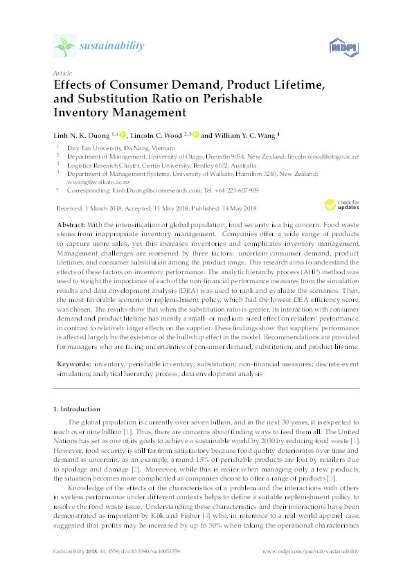 Effects of consumer demand, product lifetime, and substitution ratio on perishable inventory management Thumbnail