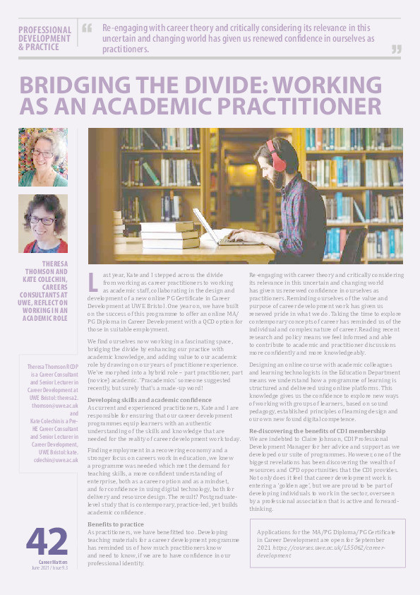 Bridging the divide: Working as an academic practitioner Thumbnail