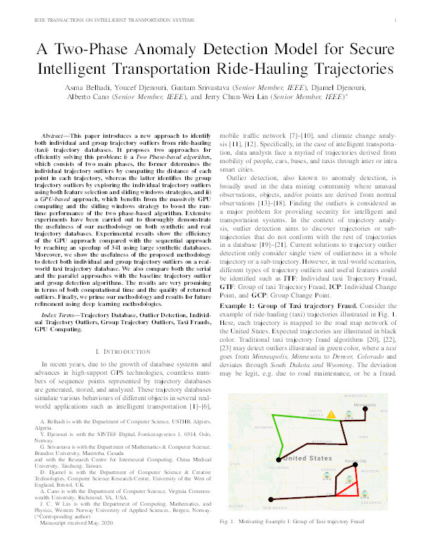 A two-phase anomaly detection model for secure intelligent transportation ride-hailing trajectories Thumbnail