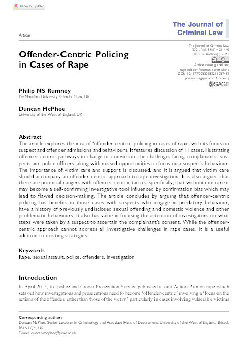 Offender-centric policing in cases of rape Thumbnail