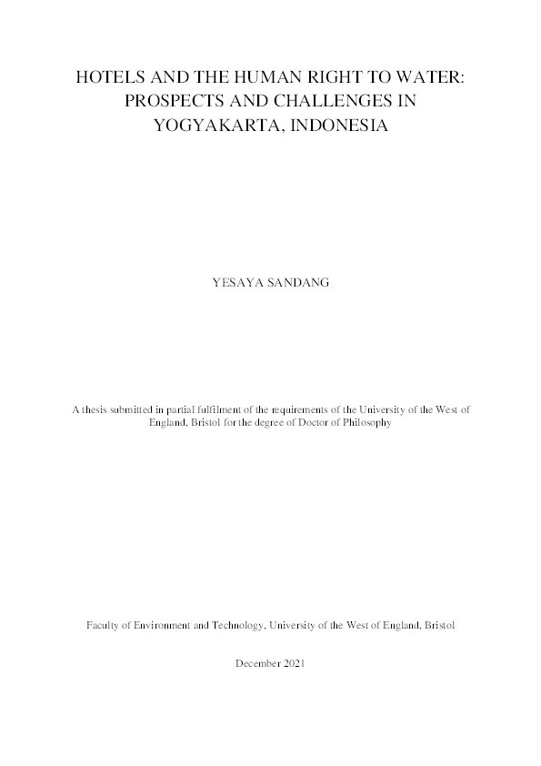 Hotels and the human right to water: Prospect and challenges in Yogyakarta, Indonesia Thumbnail