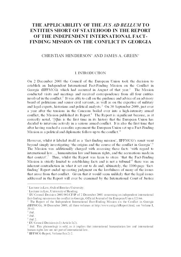 The jus ad bellum and entities short of statehood in the report on the conflict in Georgia Thumbnail