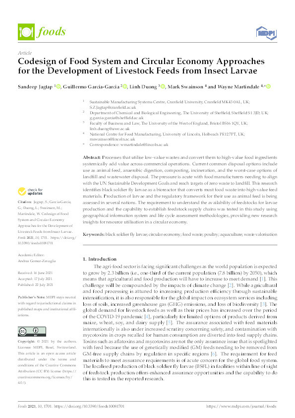 Codesign of food system and circular economy approaches for the development of livestock feeds from insect larvae Thumbnail