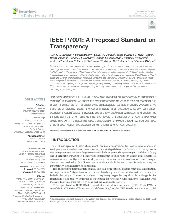 IEEE P7001: A proposed standard on transparency Thumbnail